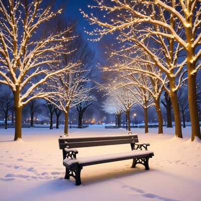 Winter night in a snowy park