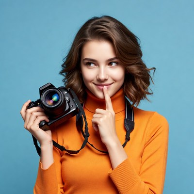 Creative girl with camera in studio