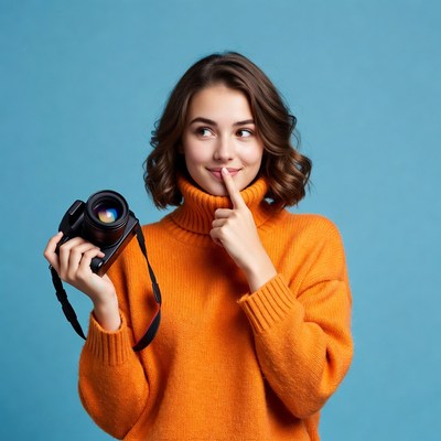 Young woman holding a camera