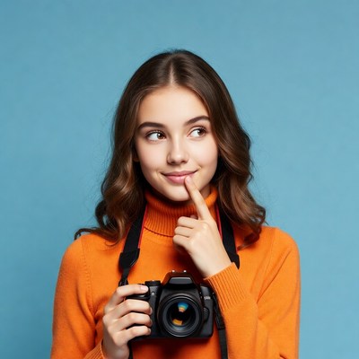 Young girl thinking with camera