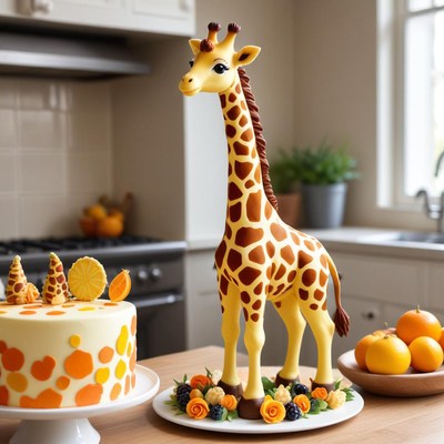 Giraffe cake on kitchen table