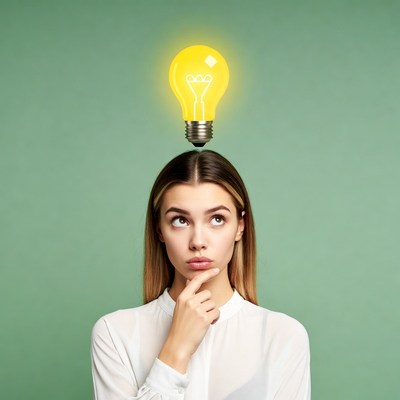 Woman thinking with light bulb moment