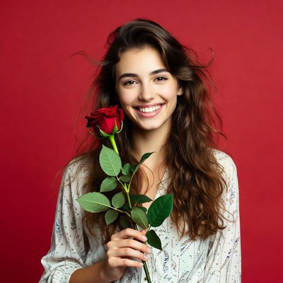 Smiling woman with a rose