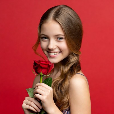 Girl holding a rose with a smile