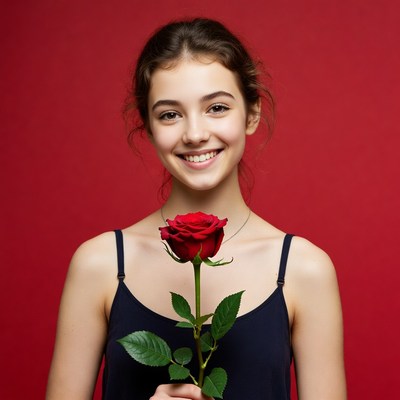 Smiling girl with a rose