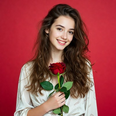 Beautiful girl holding a rose