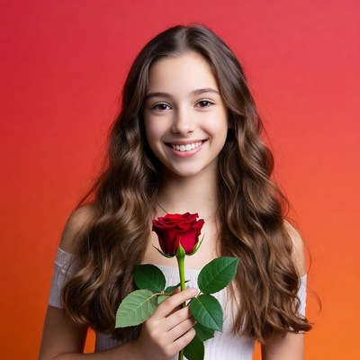 Girl holding a rose with smile