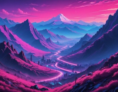 Vibrant mountain landscape at sunset