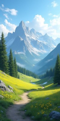 Majestic mountain valley in springtime