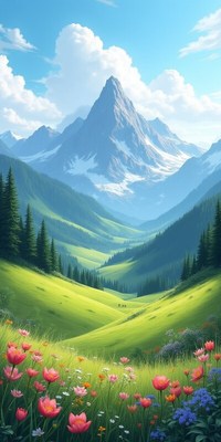 Majestic mountain valley landscape scene
