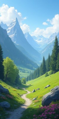 Scenic mountain valley in spring