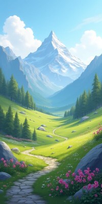 Scenic mountain valley landscape with pathway
