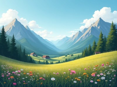 Majestic mountains and blooming valley