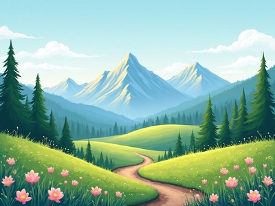 Scenic mountain trail in springtime