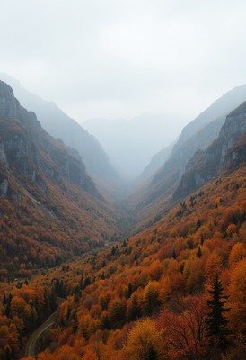 Autumn valley surrounded by mountains