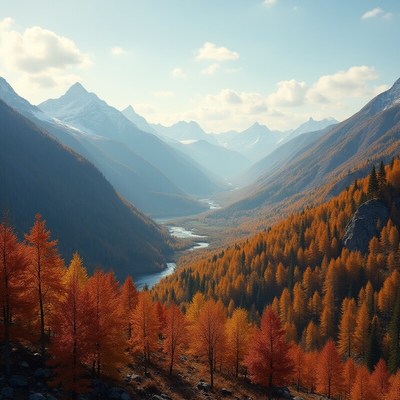 Autumn view of mountains and river