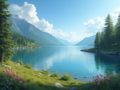 Tranquil lake scene in nature