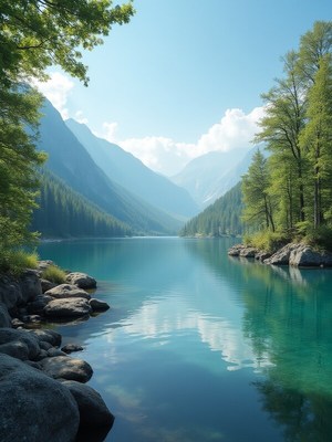 Serene mountain lake escape