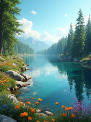 Scenic lake surrounded by trees