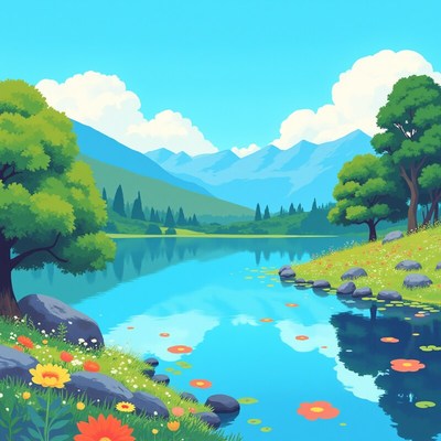 Calm lake surrounded by mountains