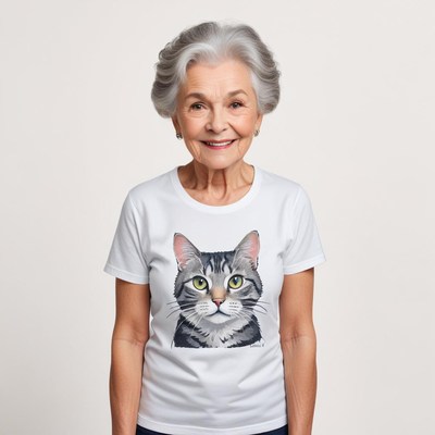 Smiling woman wearing cat shirt