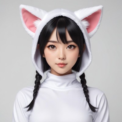 Young woman in cat costume headshot