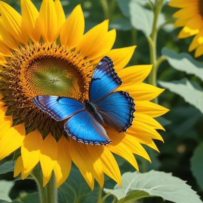 Butterfly resting on sunflower bloom