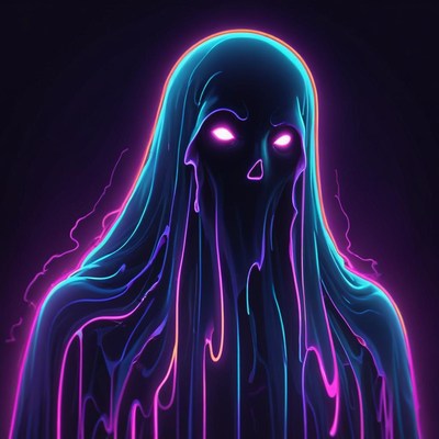Neon ghost figure in dark background