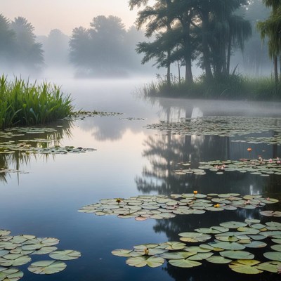 Serene misty morning at the lake