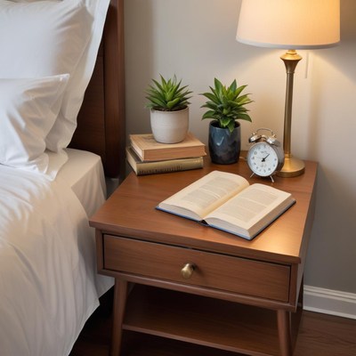 Cozy bedroom nightstand arrangement
