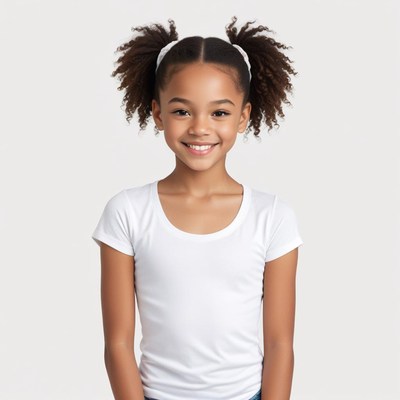 Happy girl with curly hair smiling