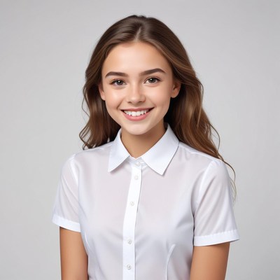 Smiling young woman in white shirt