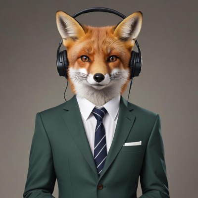 Fox in suit with headphones