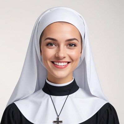 Smiling nun in traditional attire