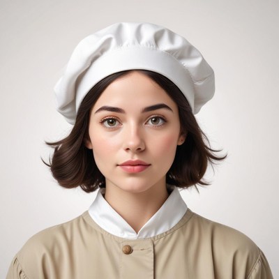 Young chef in white hat and coat