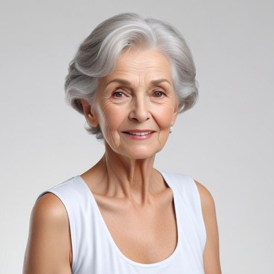 Graceful elderly woman smiling warmly