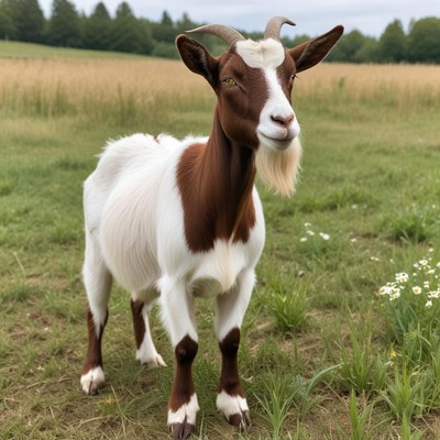 Goat standing in green meadow