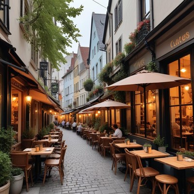 Cozy evening at outdoor cafes