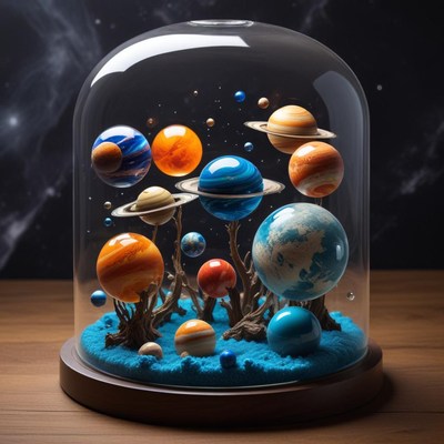 Colorful planetarium display under dome