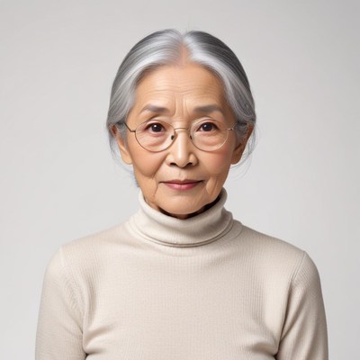 Senior woman with gray hair and glasses
