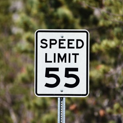 Speed limit sign on rural road
