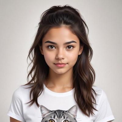 Young girl with cat shirt