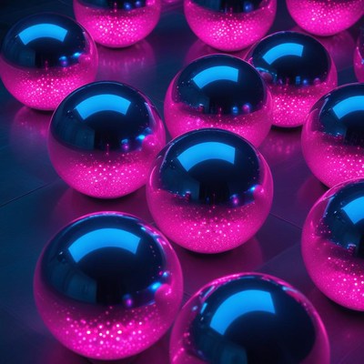Bright pink reflective spheres on display