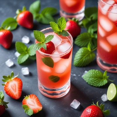 Refreshing strawberry mint drink preparation