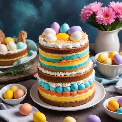 Colorful easter cake with decorations