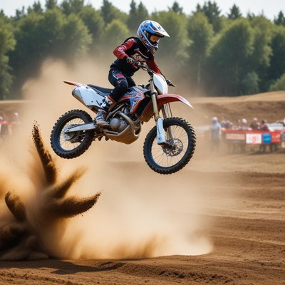 Rider jumps high on dirt bike