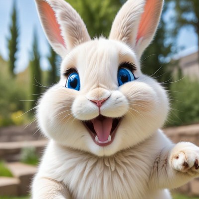 Happy cartoon rabbit in garden