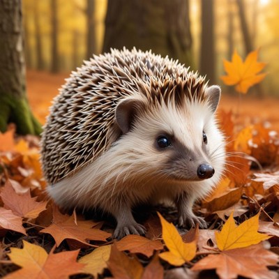 Hedgehog in autumn leaves