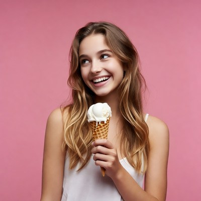 Joyful girl enjoying ice cream cone