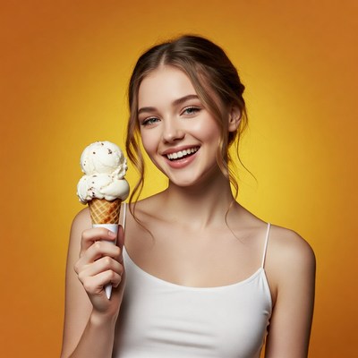 Girl enjoying ice cream in bright setting